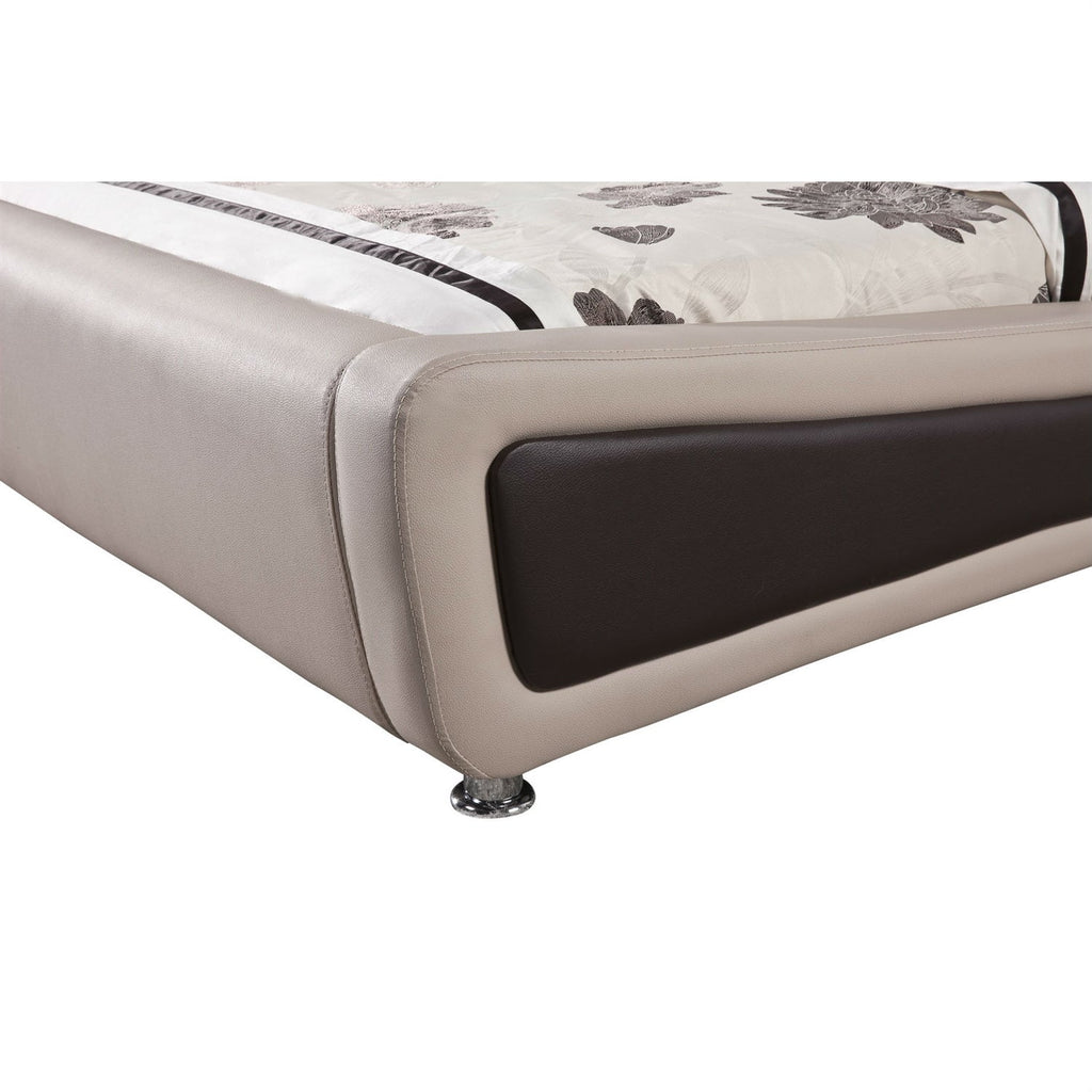 California King Light Brown Tan Faux Leather Upholstered Bed with Headboard - Deals Kiosk