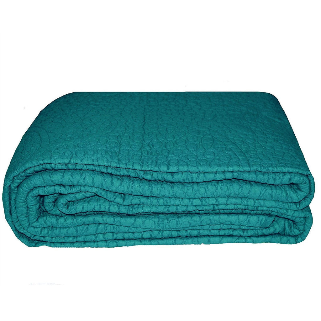 California King 3-Piece 100% Cotton Quilted Bedspread with Shams in Turquoise - Deals Kiosk