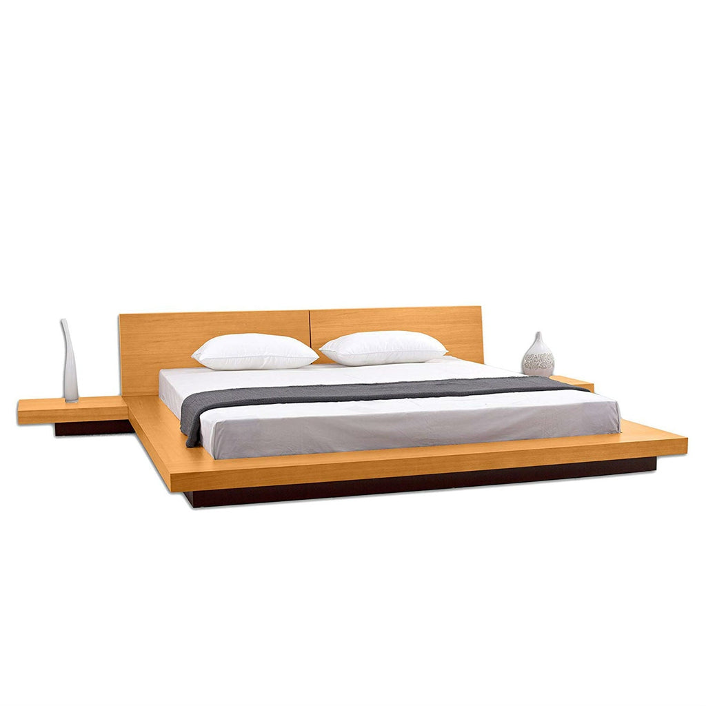 California King size Modern Platform Bed with Headboard and 2 Nightstands in Oak - Deals Kiosk