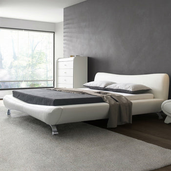 California King White Faux Leather Upholstered Platform Bed with Modern Headboard - Deals Kiosk