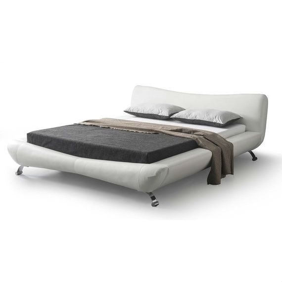 California King White Faux Leather Upholstered Platform Bed with Modern Headboard - Deals Kiosk