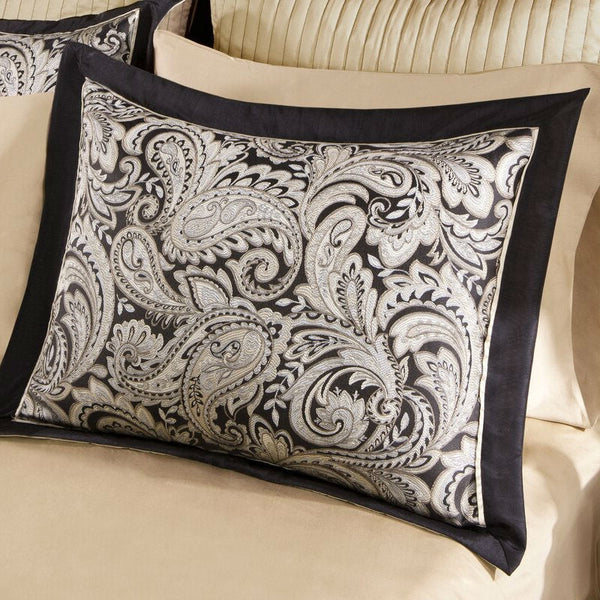 California King 12-Piece Reversible Paisley Cotton Comforter Set in Black Gold - Deals Kiosk