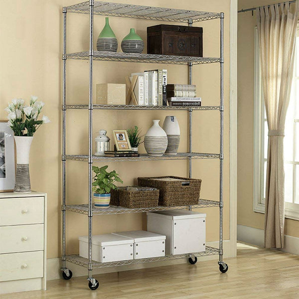 Heavy Duty 6-Shelf Metal Storage Rack Shelving Unit with Casters - Deals Kiosk
