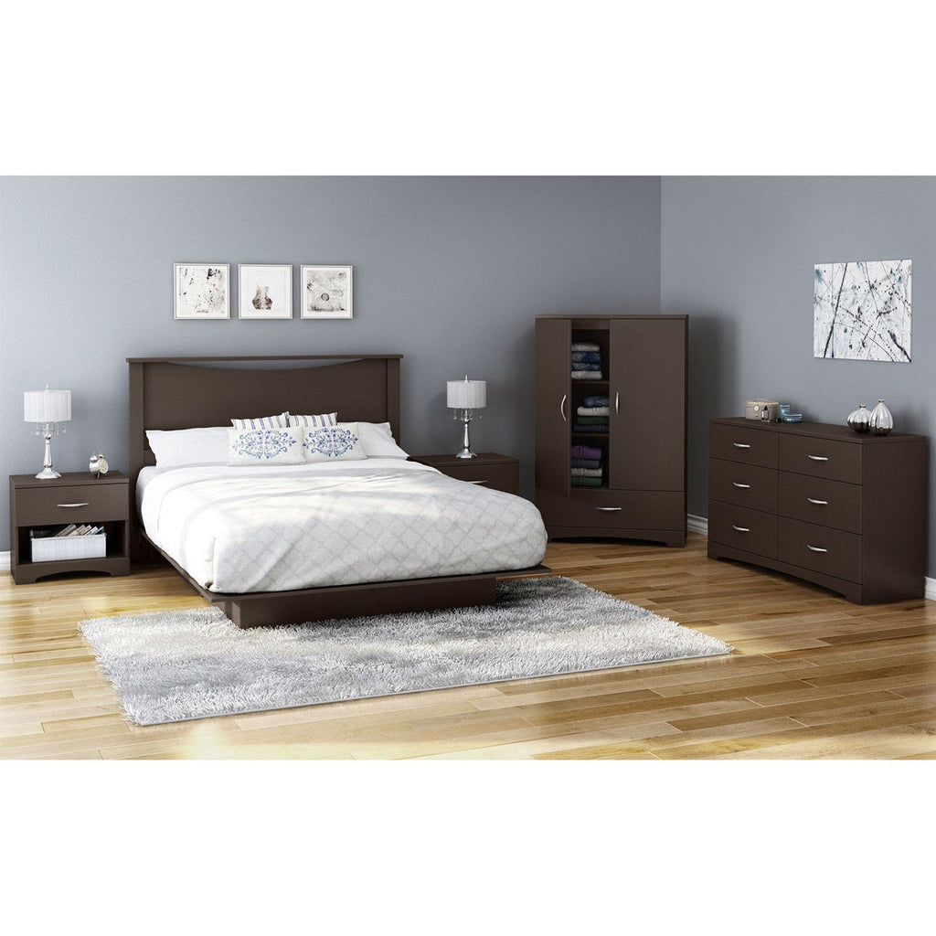 Contemporary 2-Door Armoire Wardrobe Cabinet with Drawer in Chocolate Brown - Deals Kiosk