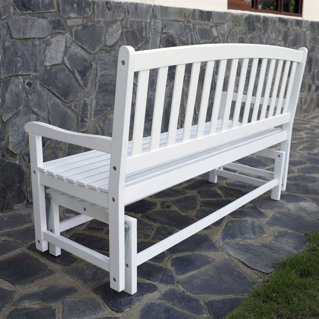 4-Ft Outdoor Patio Glider Chair Loveseat Bench in White Wood Finish - Deals Kiosk