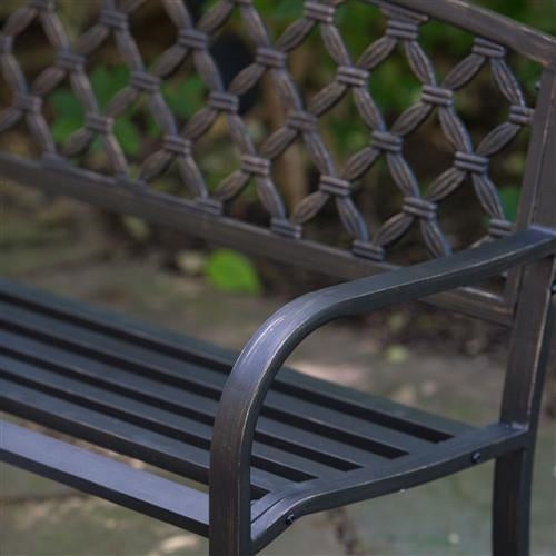 4-FT Curved Back Metal Bench in Weathered Black with Antique Bronze - Deals Kiosk