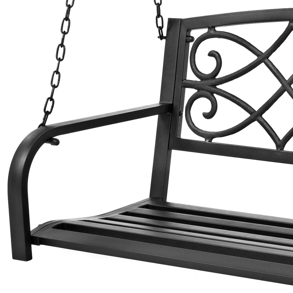 Farmhouse Black Sturdy 2 Seat Porch Swing Bench Scroll Accents - Deals Kiosk