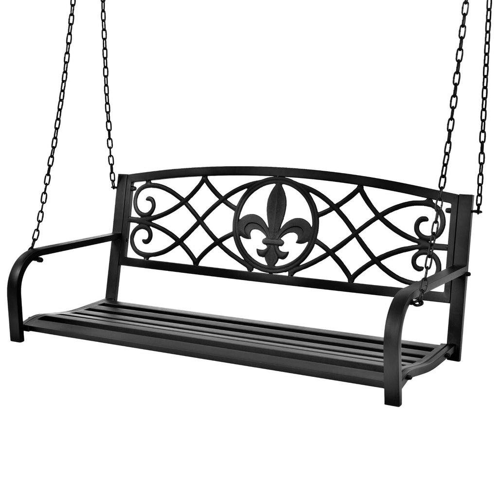 Farmhouse Black Sturdy 2 Seat Porch Swing Bench Scroll Accents - Deals Kiosk