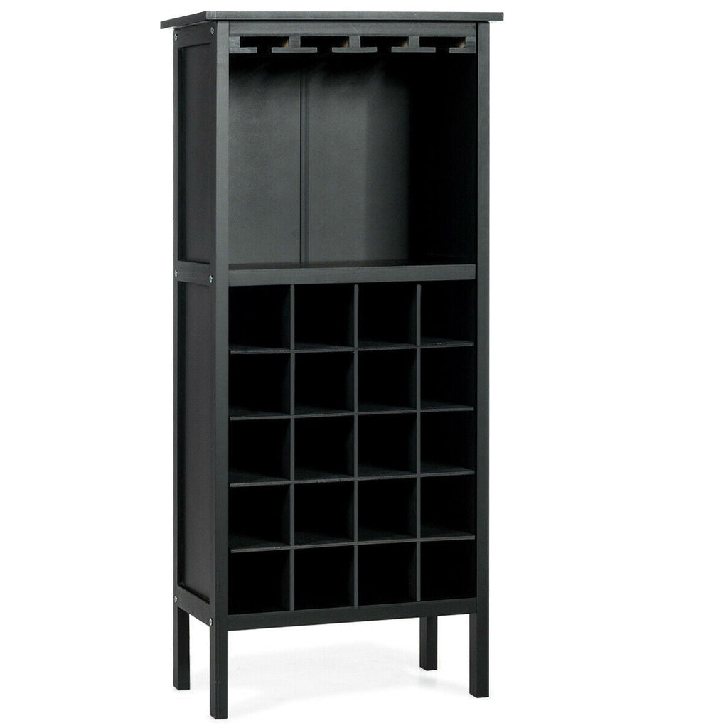 20 Bottles Black Wood Storage Wine Rack Glass Cabinet - Deals Kiosk