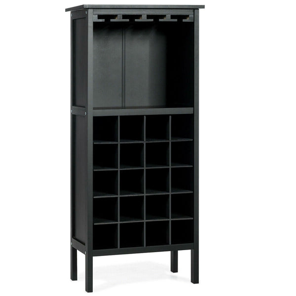 20 Bottles Black Wood Storage Wine Rack Glass Cabinet - Deals Kiosk