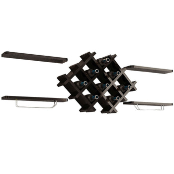 Black 5 Piece Wall Mounted Wine Rack Set with Storage Shelves - Deals Kiosk