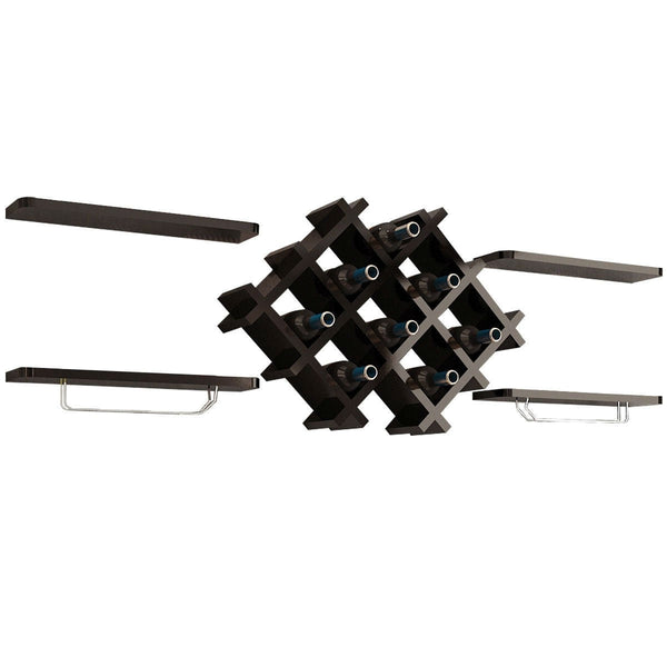 Black 5 Piece Wall Mounted Wine Rack Set with Storage Shelves - Deals Kiosk