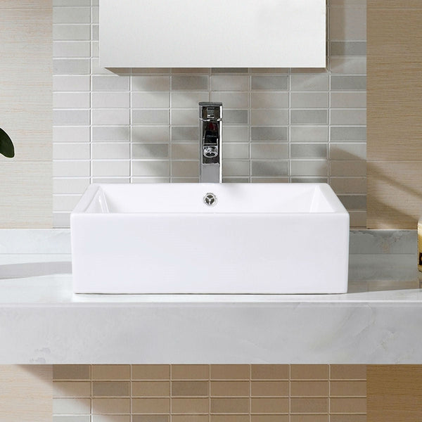 Contemporary 20-inch Bathroom Ceramic Vessel Sink in White - Deals Kiosk