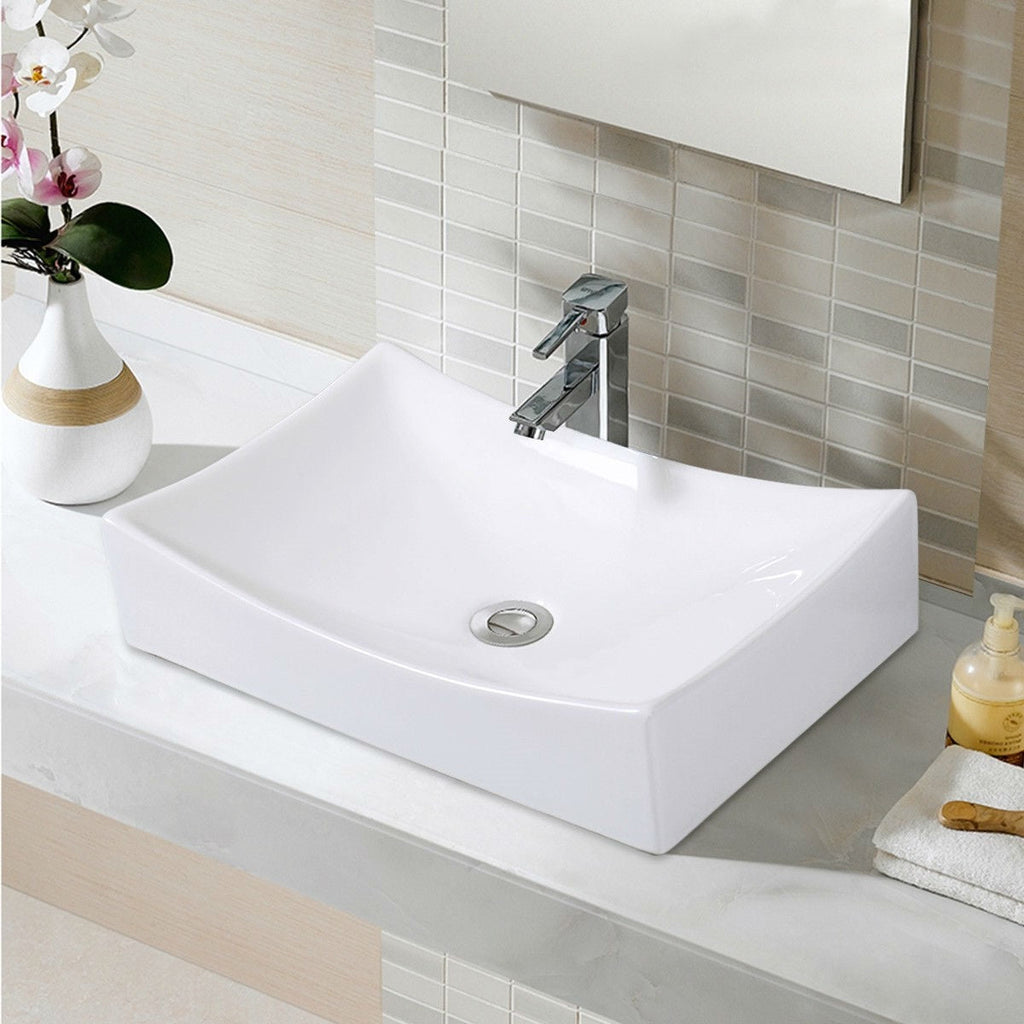 Contemporary 21-inch Bathroom Ceramic Vessel Sink Rectangular White - Deals Kiosk