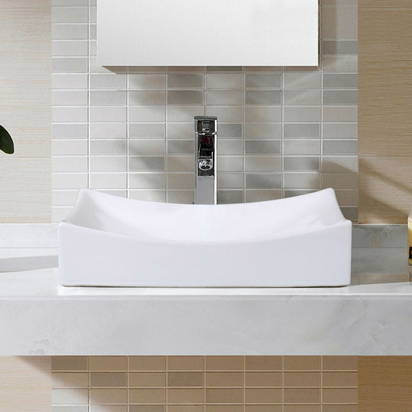 Contemporary 21-inch Bathroom Ceramic Vessel Sink Rectangular White - Deals Kiosk