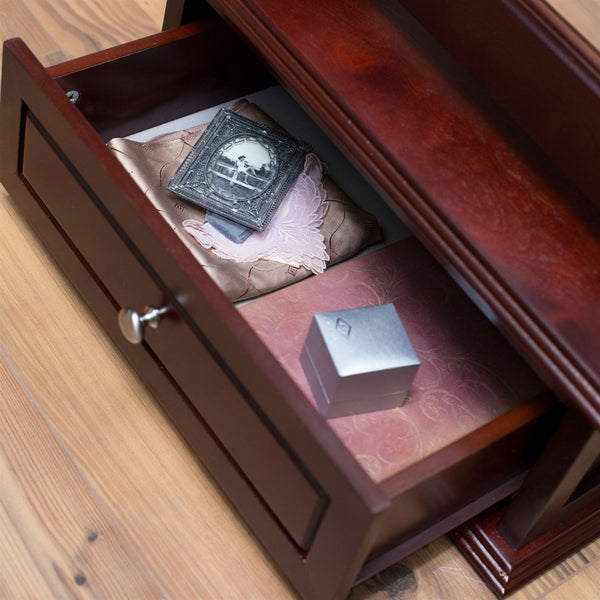 Full Length Tilting Cheval Mirror in Cherry Wood Finish with Storage Drawer - Deals Kiosk