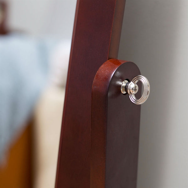 Full Length Tilting Cheval Mirror in Cherry Wood Finish with Storage Drawer - Deals Kiosk