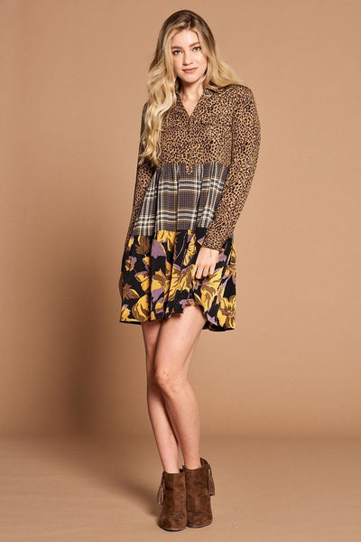 Cheetah Print Button-down Collard Shirt Dress - Deals Kiosk