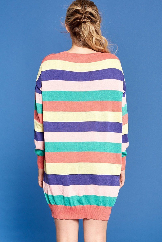 Multi-colored Striped Knit Sweater Dress - Deals Kiosk