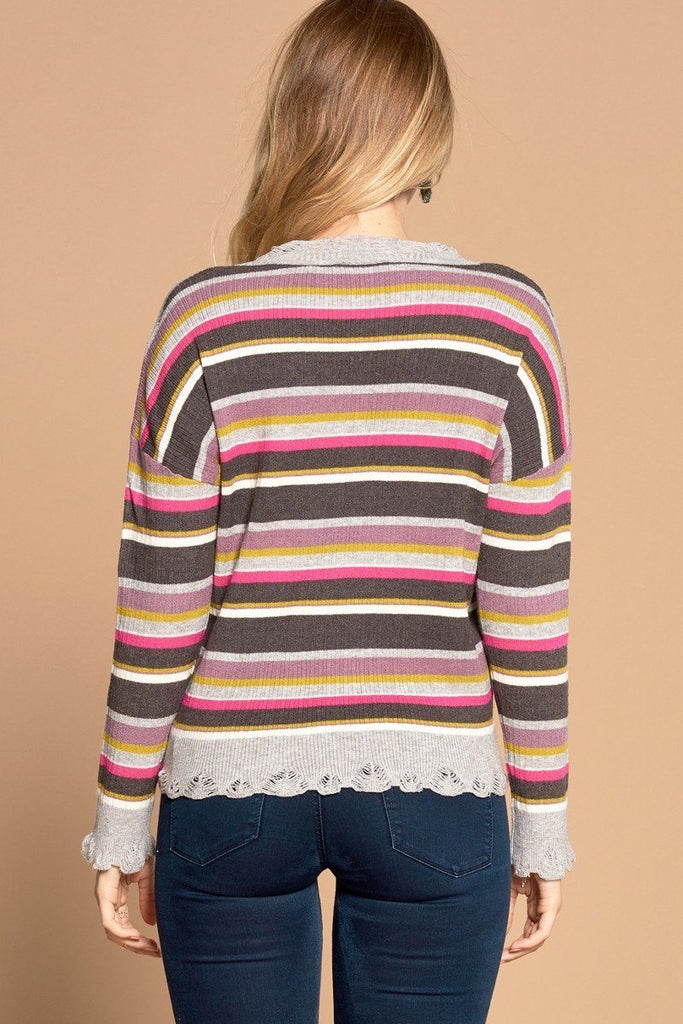 Multi-colored Variegated Striped Knit Sweater - Deals Kiosk