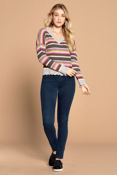 Multi-colored Variegated Striped Knit Sweater - Deals Kiosk