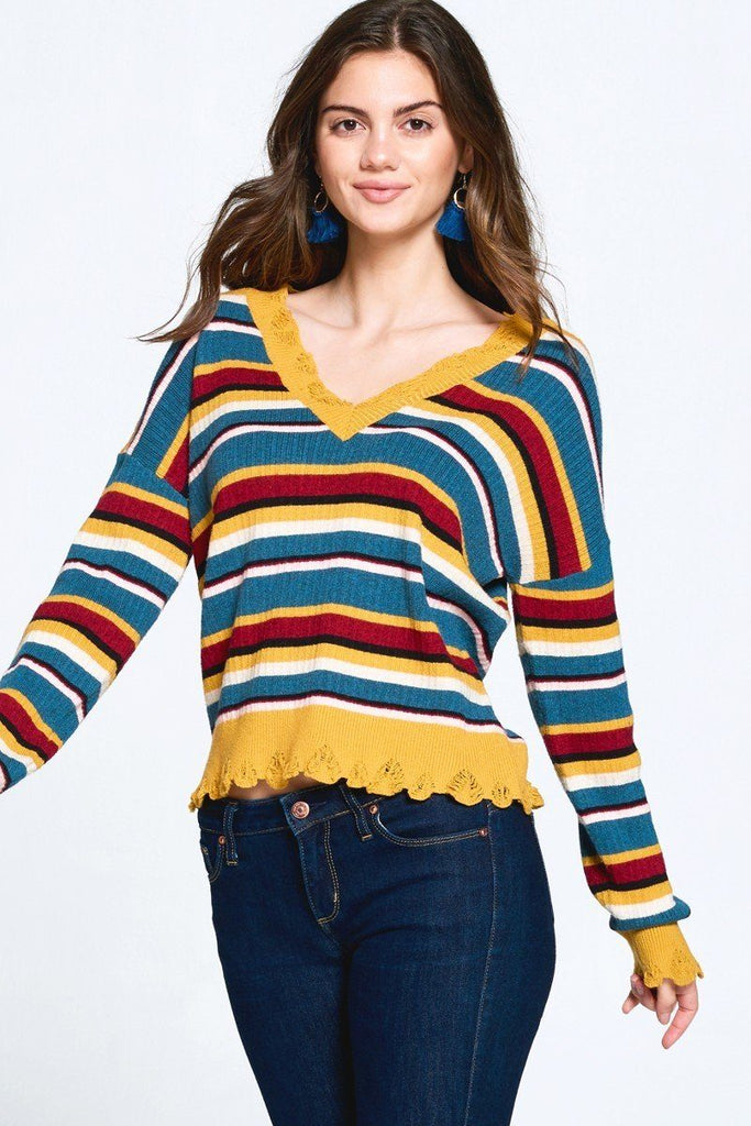 Multi-colored Variegated Striped Knit Sweater - Deals Kiosk