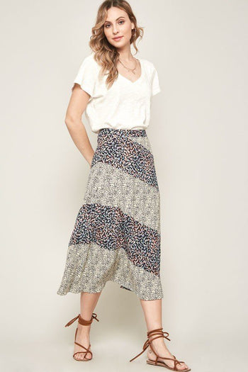 A Floral-print Woven Midi Skirt - Deals Kiosk