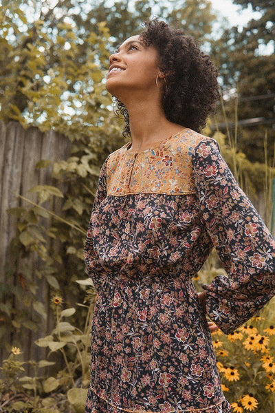 A Floral-print Woven Midi Dress - Deals Kiosk