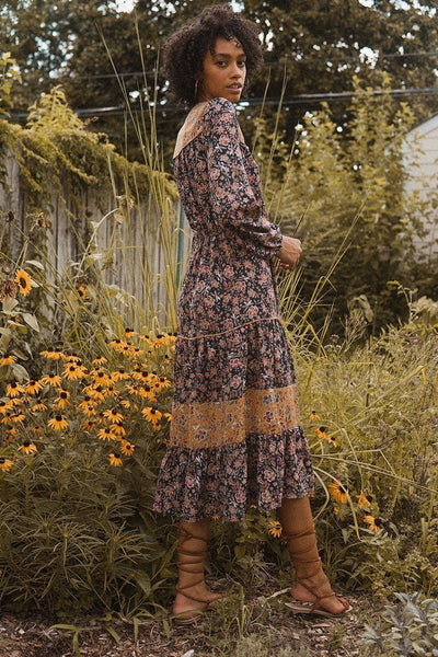 A Floral-print Woven Midi Dress - Deals Kiosk