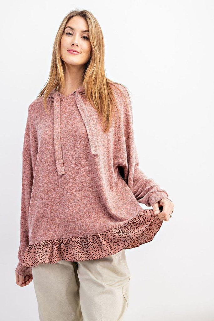 Animal Print Ruffled Bottom Pullover Hoodie Top - Deals Kiosk