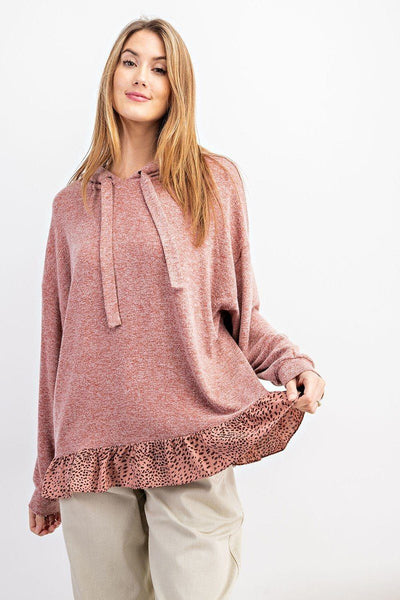 Animal Print Ruffled Bottom Pullover Hoodie Top - Deals Kiosk