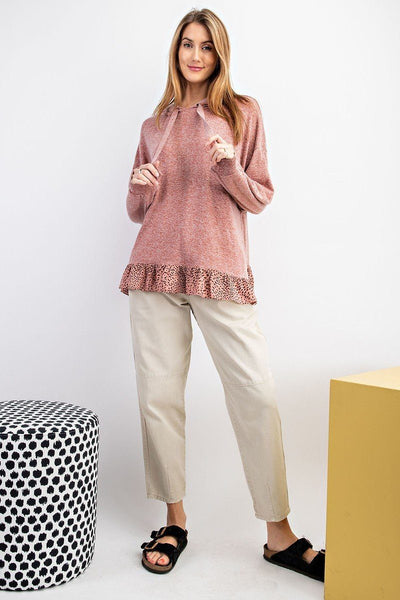 Animal Print Ruffled Bottom Pullover Hoodie Top - Deals Kiosk
