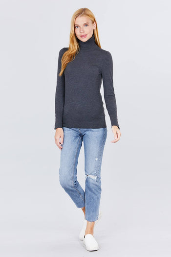 Long Sleeve With Metal Button Detail Turtle Neck Viscose Sweater - Deals Kiosk