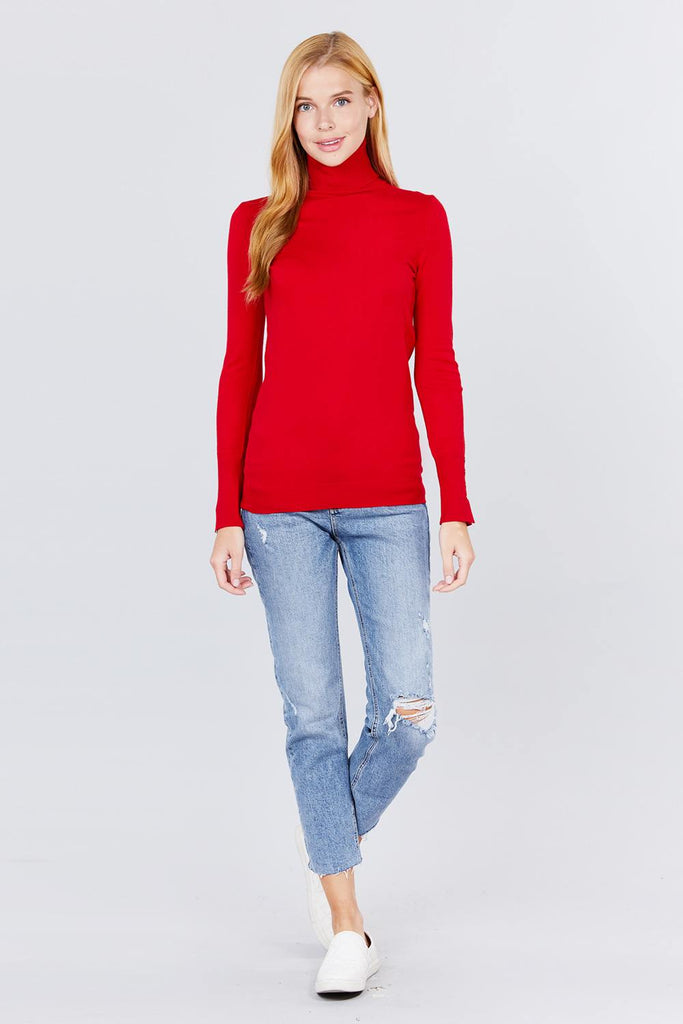 Long Sleeve With Metal Button Detail Turtle Neck Viscose Sweater - Deals Kiosk