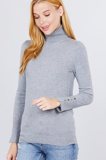 Long Sleeve With Metal Button Detail Turtle Neck Viscose Sweater - Deals Kiosk