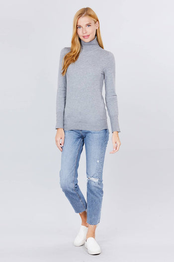 Long Sleeve With Metal Button Detail Turtle Neck Viscose Sweater - Deals Kiosk