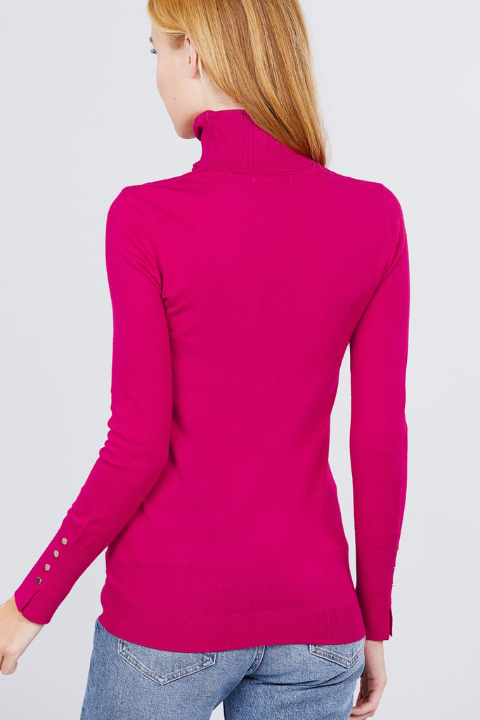 Long Sleeve With Metal Button Detail Turtle Neck Viscose Sweater - Deals Kiosk