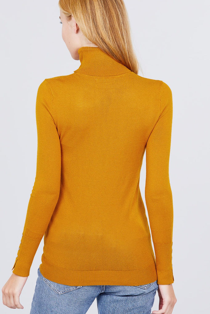 Long Sleeve With Metal Button Detail Turtle Neck Viscose Sweater - Deals Kiosk