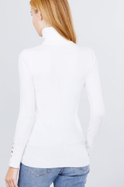 Long Sleeve With Metal Button Detail Turtle Neck Viscose Sweater - Deals Kiosk