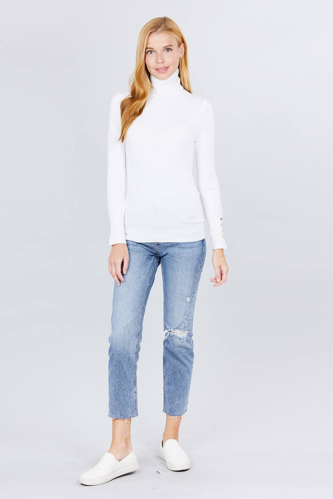 Long Sleeve With Metal Button Detail Turtle Neck Viscose Sweater - Deals Kiosk