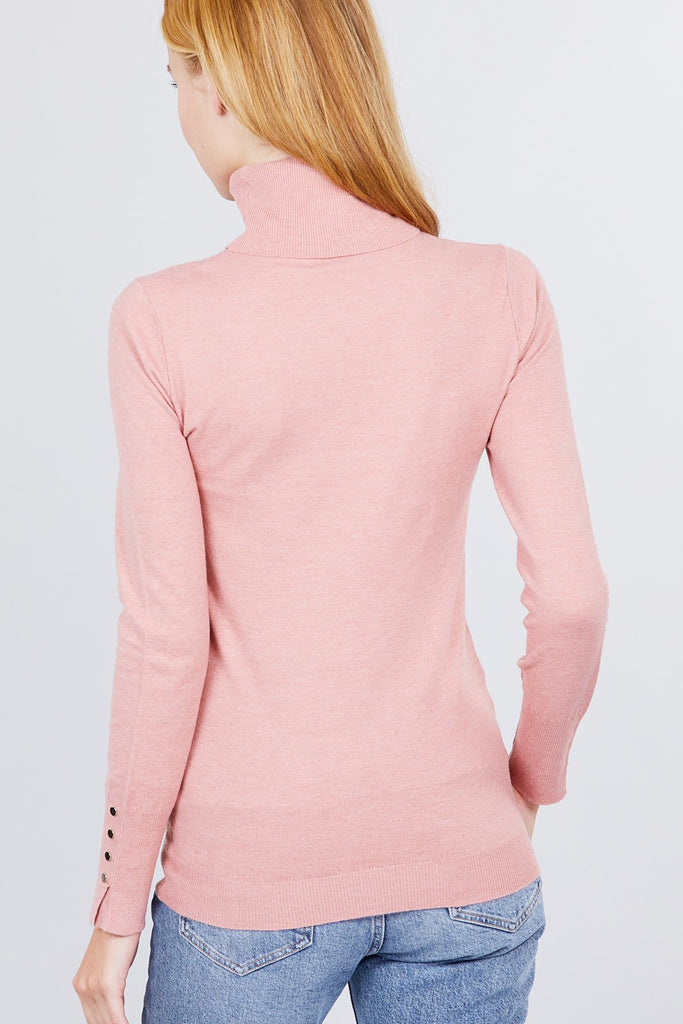 Long Sleeve With Metal Button Detail Turtle Neck Viscose Sweater - Deals Kiosk