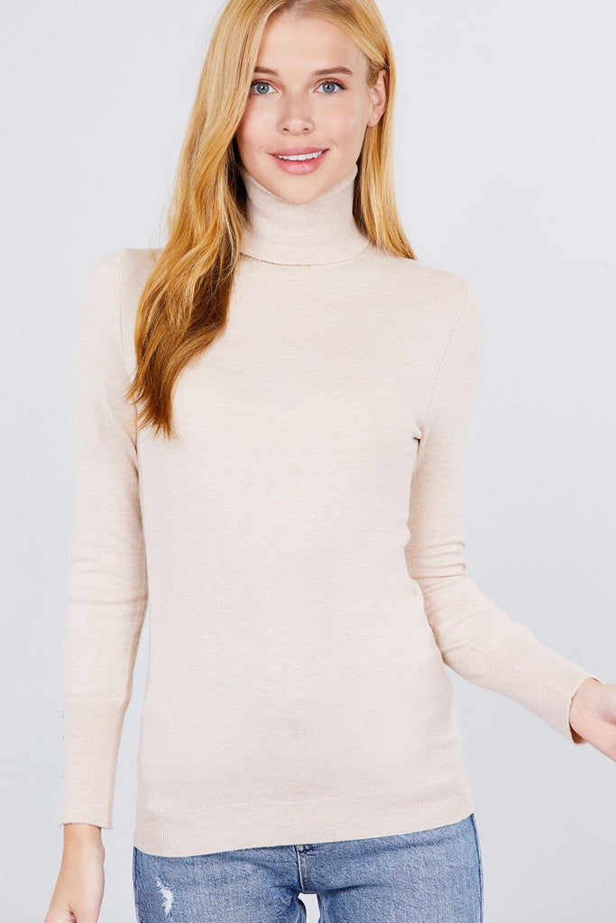 Long Sleeve With Metal Button Detail Turtle Neck Viscose Sweater - Deals Kiosk
