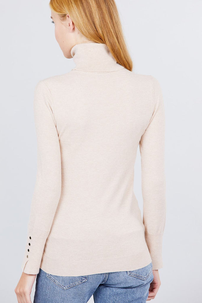 Long Sleeve With Metal Button Detail Turtle Neck Viscose Sweater - Deals Kiosk