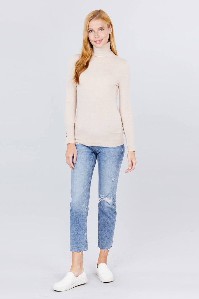 Long Sleeve With Metal Button Detail Turtle Neck Viscose Sweater - Deals Kiosk