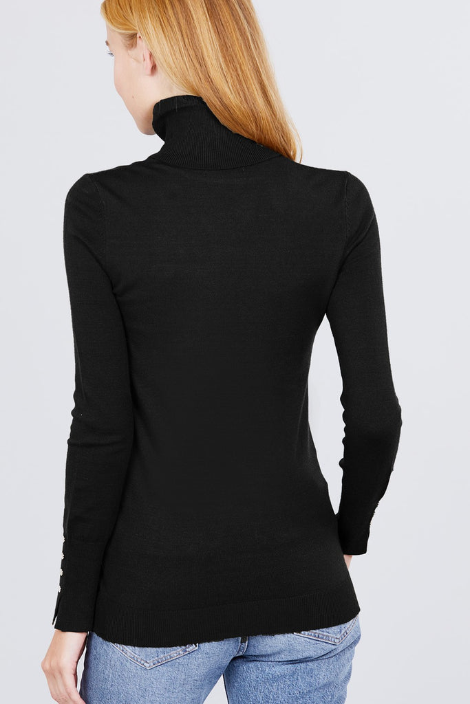 Long Sleeve With Metal Button Detail Turtle Neck Viscose Sweater - Deals Kiosk