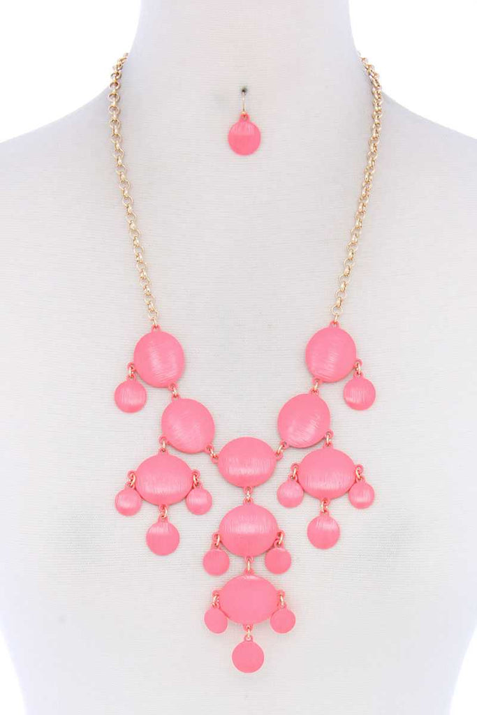 Brushed Oval Shape Dangle Metal Necklace - Deals Kiosk