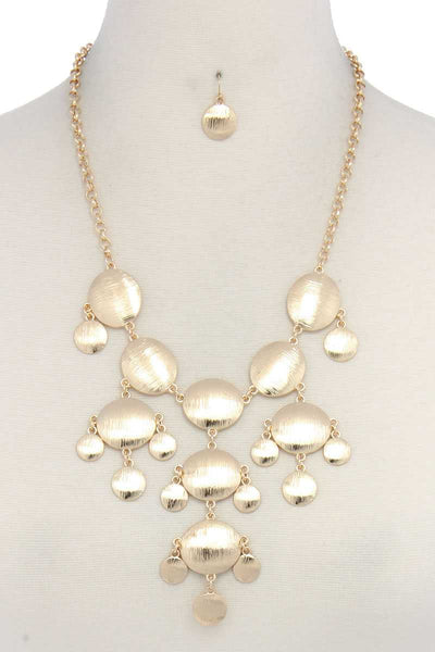 Brushed Oval Shape Dangle Metal Necklace - Deals Kiosk