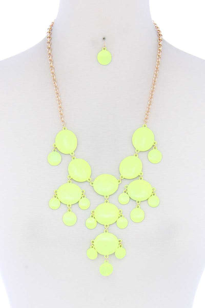 Brushed Oval Shape Dangle Metal Necklace - Deals Kiosk