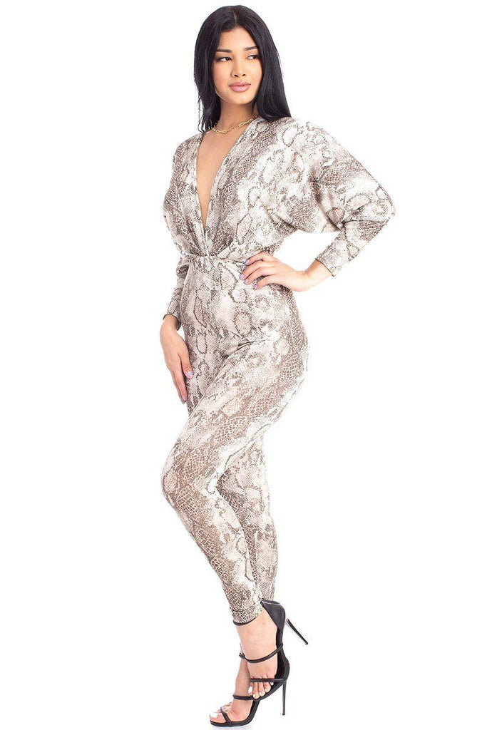 Animal Print Dolman Sleeve Jumpsuits - Deals Kiosk
