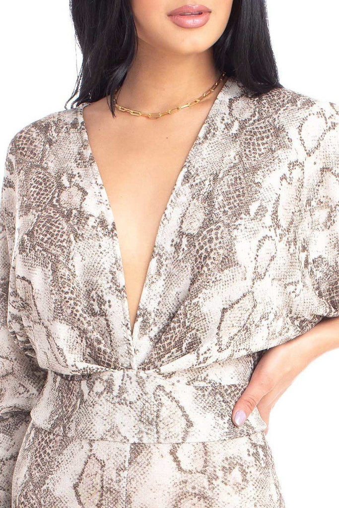 Animal Print Dolman Sleeve Jumpsuits - Deals Kiosk